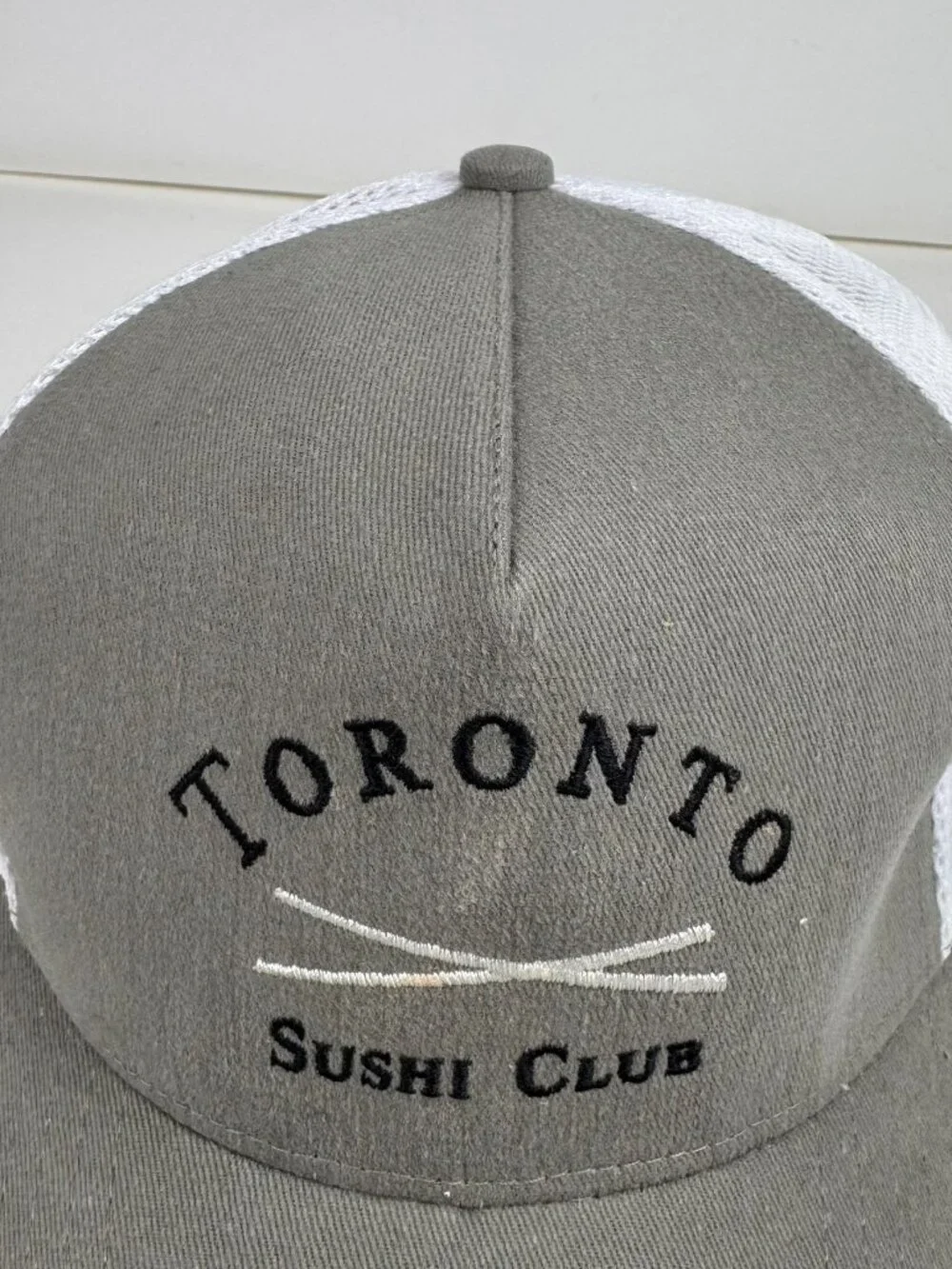 Toronto Sushi Club Trucker Hat Gray Mesh SnapbackCapEmbroidered Chopsticks Stain